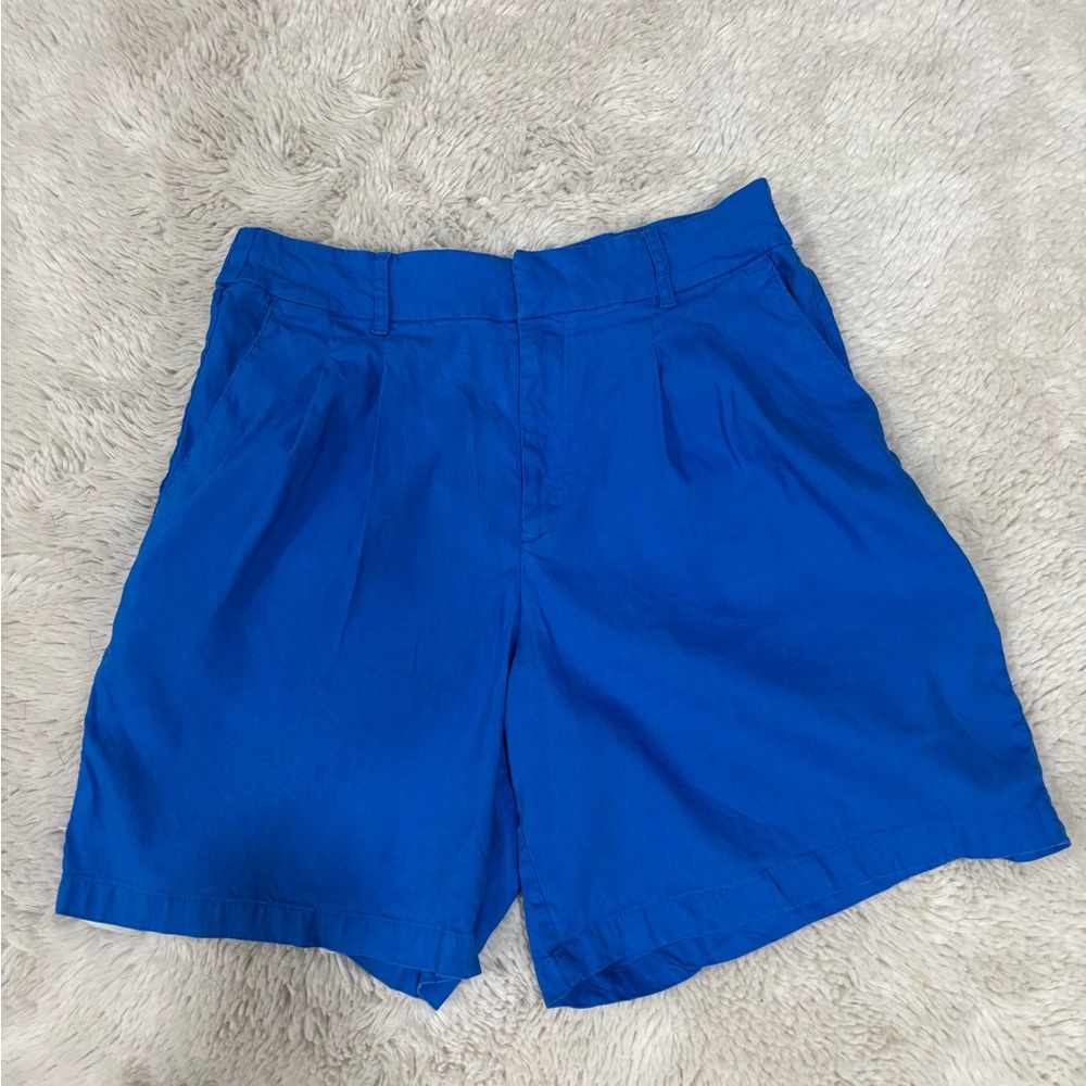 INC International Concepts Linen Vibrant Blue Pleated Women's Shorts Sz 12